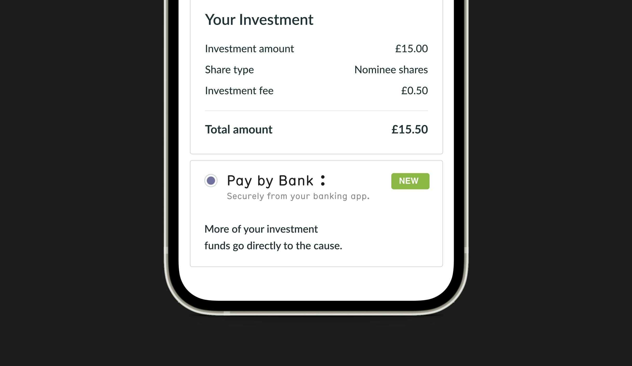 seedrs investment interface using pay by bank