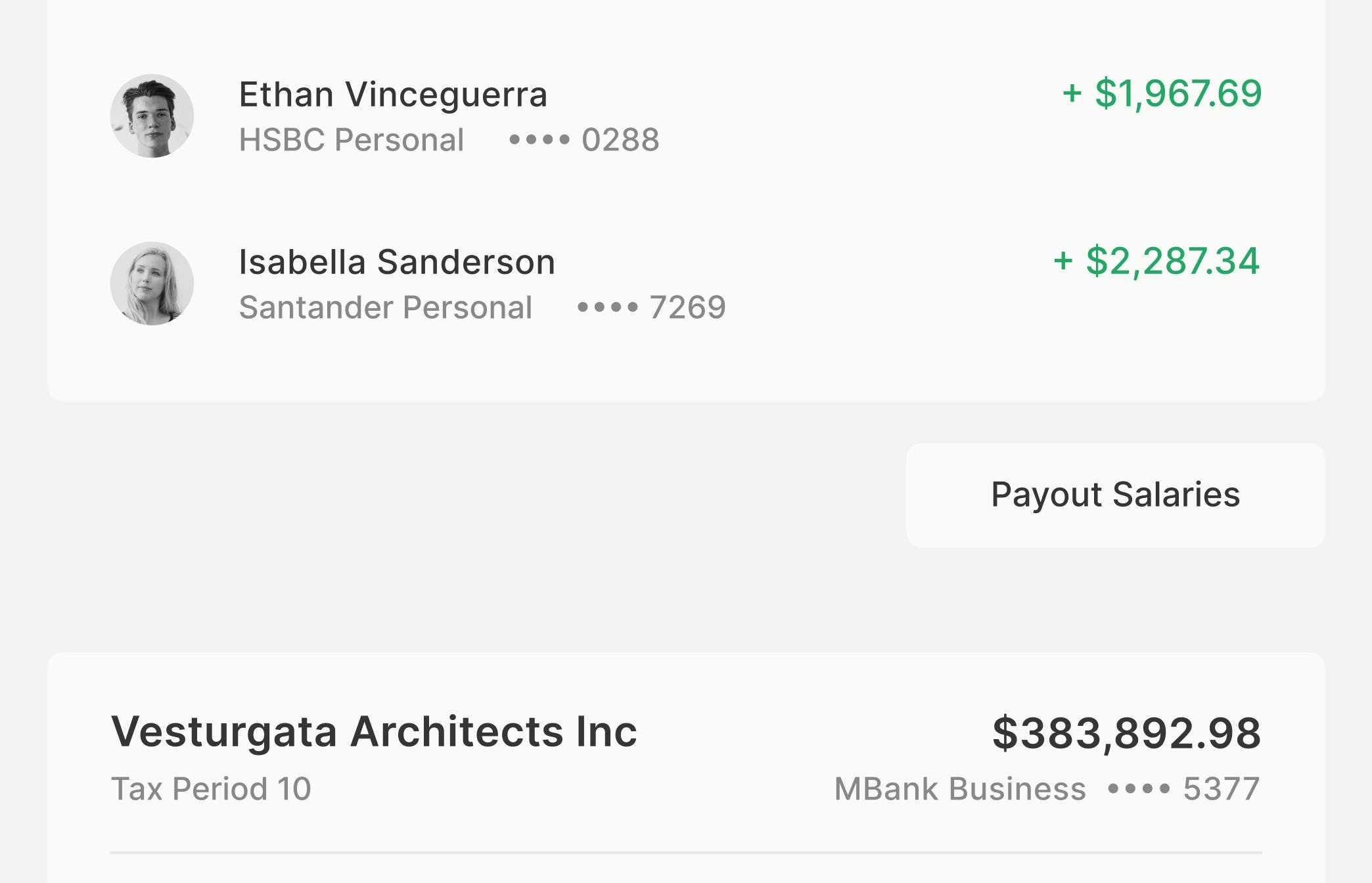 Grouped payouts for architecture firm